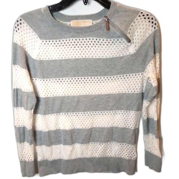 MICHAEL KORS Zipper shoulder Women size small grey white long sleeve preppy - Picture 1 of 4